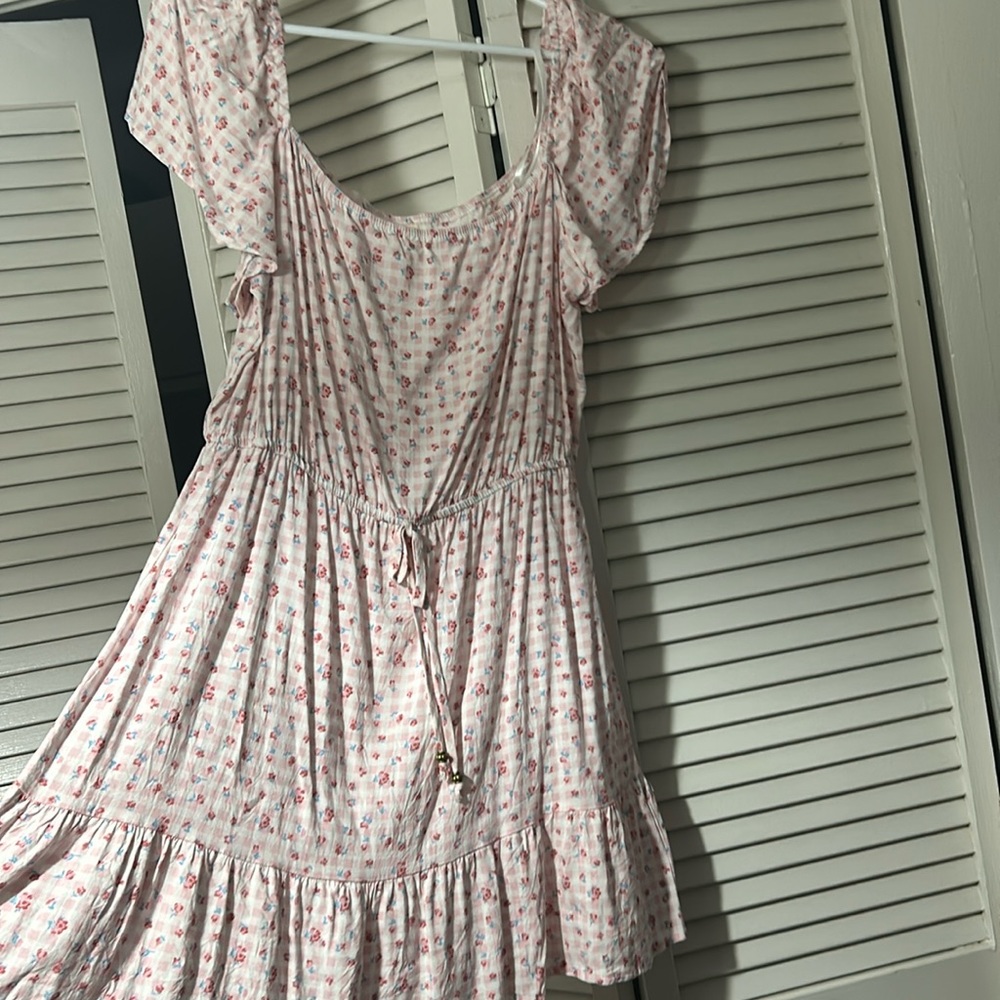 Frilly cute checkered floral mini dress